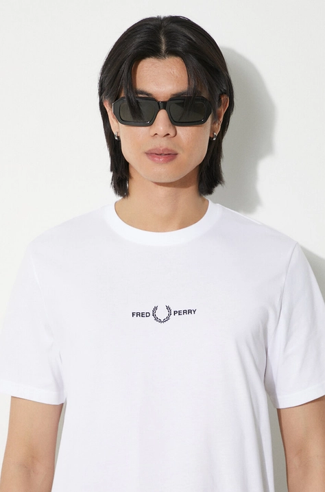 Fred Perry t-shirt in cotone uomo colore bianco con applicazione M4580.100