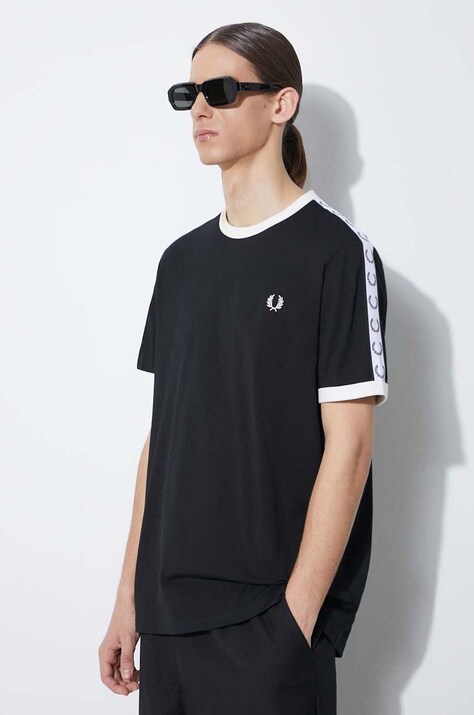 Fred Perry t-shirt bawełniany Taped Ringer męski kolor czarny z aplikacją M4620.102