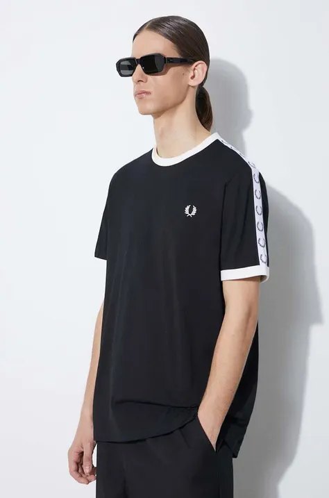 Fred Perry cotton t-shirt Taped Ringer men’s black color M4620.102
