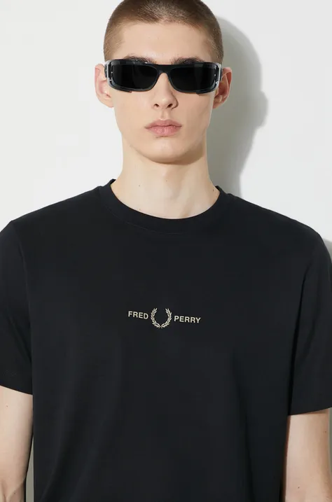 Bavlnené tričko Fred Perry Graphic Print T-Shirt pánske, čierna farba, s nášivkou, M7786.102