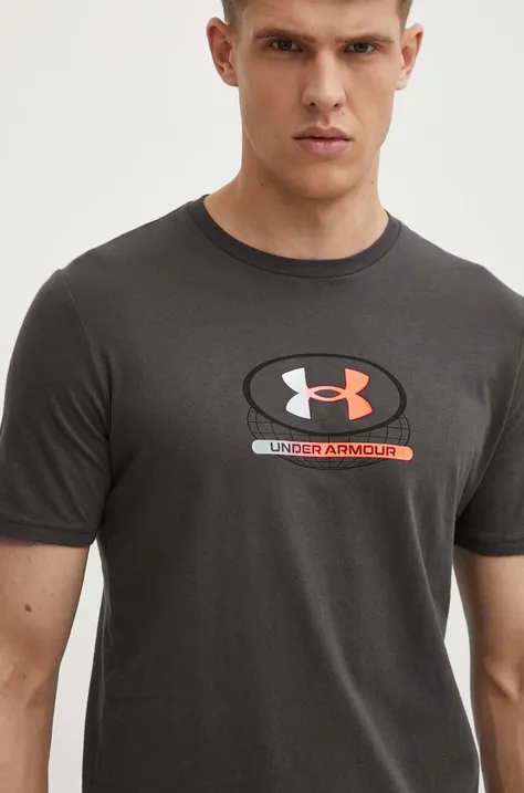 Тениска за трениране Under Armour Global Lockertag в сиво с принт