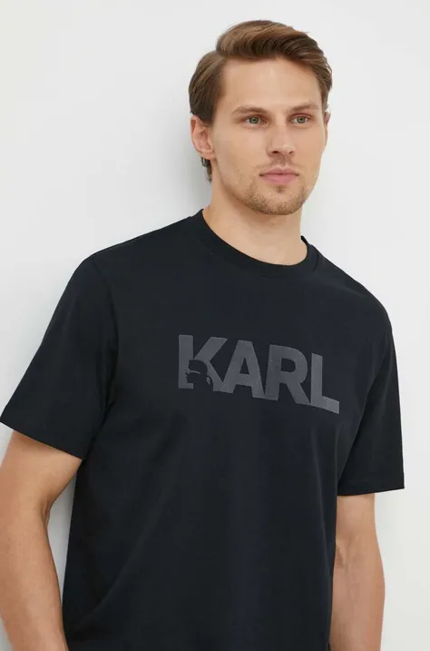 Bombažna kratka majica Karl Lagerfeld moški, črna barva