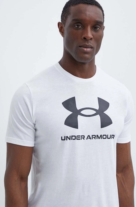 Under Armour tricou barbati, culoarea alb, cu imprimeu