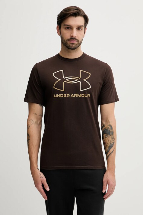 Under Armour t-shirt męski kolor brązowy wzorzysty