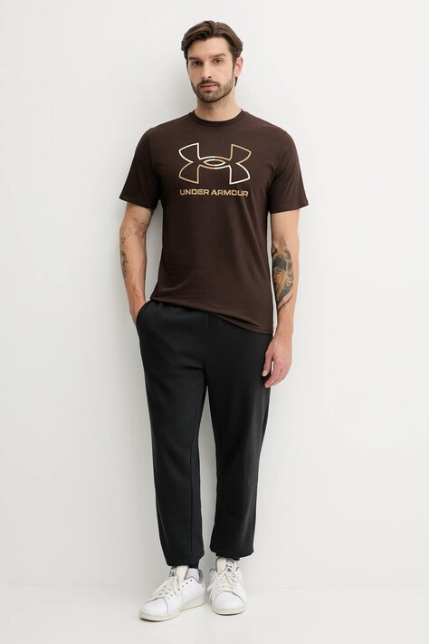 Under Armour t-shirt męski kolor brązowy wzorzysty