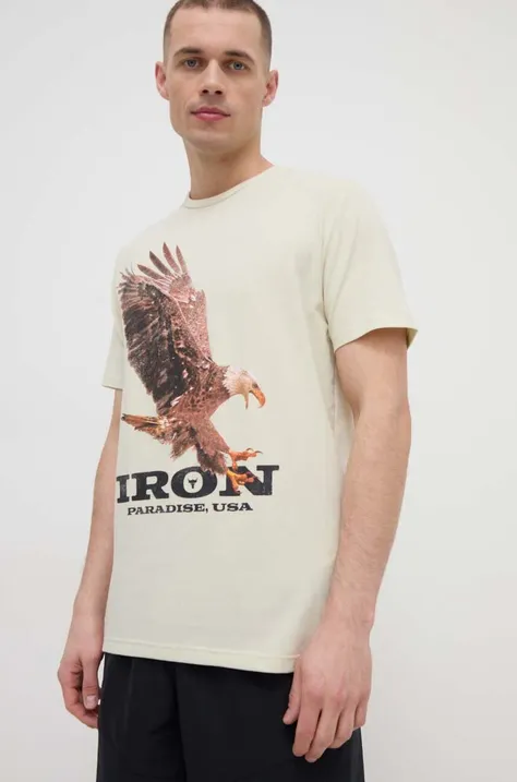 Тренувальна футболка Under Armour Project Rock колір бежевий з принтом