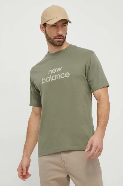 Bombažna kratka majica New Balance moški, zelena barva