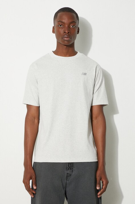 New Balance t-shirt bawełniany MT41533AHH męski kolor szary z aplikacją