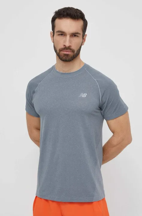 Športna kratka majica New Balance siva barva, MT41080AG