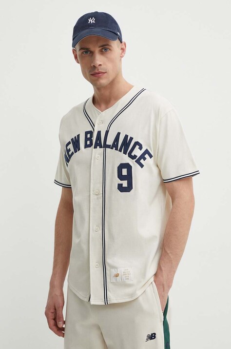 New Balance camasa din bumbac culoarea bej, relaxed, MT41512LIN