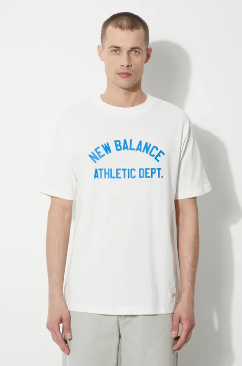 Pamučna majica New Balance za muškarce, boja: bež, s tiskom, MT41514SST