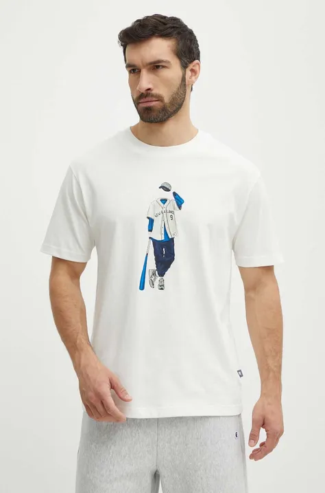 Bombažna kratka majica New Balance moška, bež barva, MT41577SST