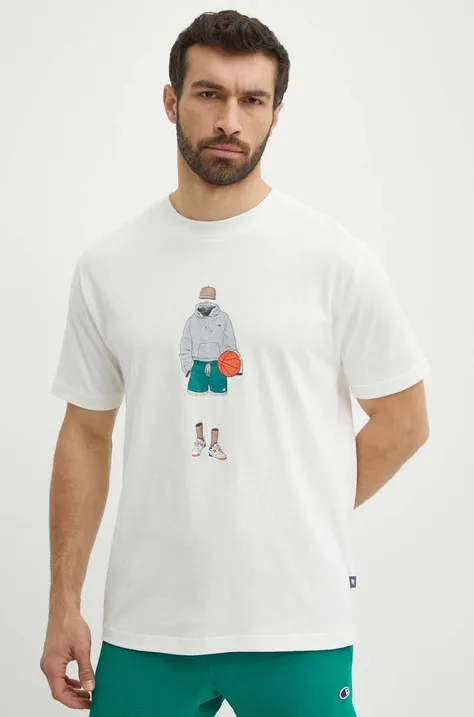 Bombažna kratka majica New Balance moška, bež barva, MT41578SST