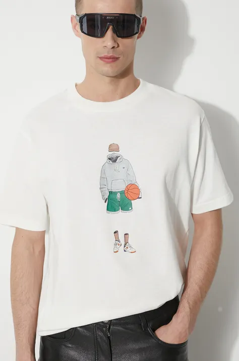 Bavlněné tričko New Balance béžová barva, s potiskem, MT41578SST