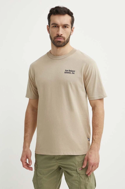 New Balance t-shirt in cotone uomo colore beige con applicazione MT41588SOT