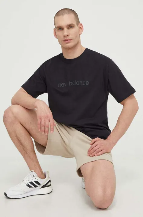 Bombažna kratka majica New Balance moška, črna barva, MT41559BK