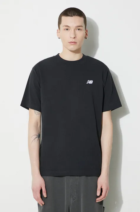Βαμβακερό μπλουζάκι New Balance Small Logo ανδρικό, χρώμα: μαύρο, MT41509BK