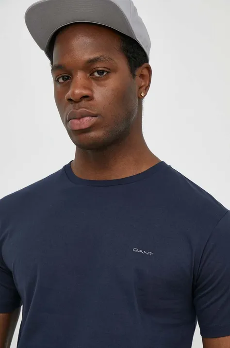 Gant t-shirt bawełniany męski kolor granatowy gładki
