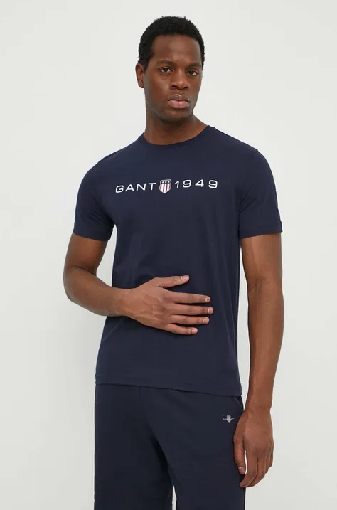 Bombažna kratka majica Gant moški, mornarsko modra barva