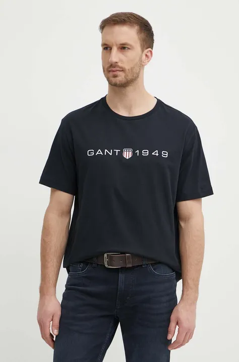 Bavlněné tričko Gant černá barva, s potiskem