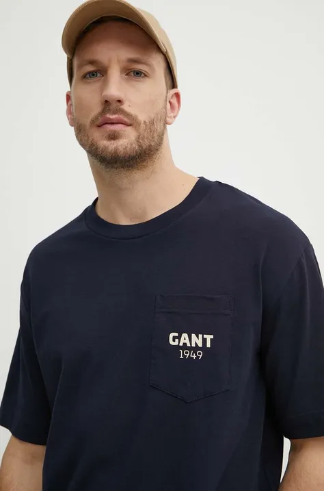 Majica kratkih rukava Gant za muškarce, boja: tamno plava, s tiskom