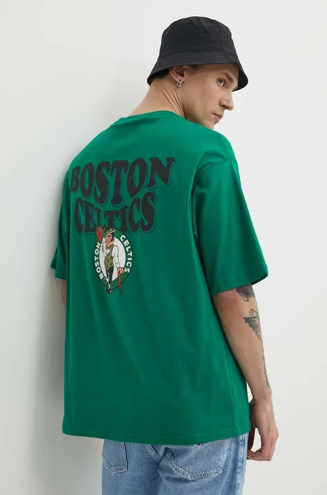 Pamučna majica New Era za muškarce, boja: zelena, s tiskom, BOSTON CELTICS