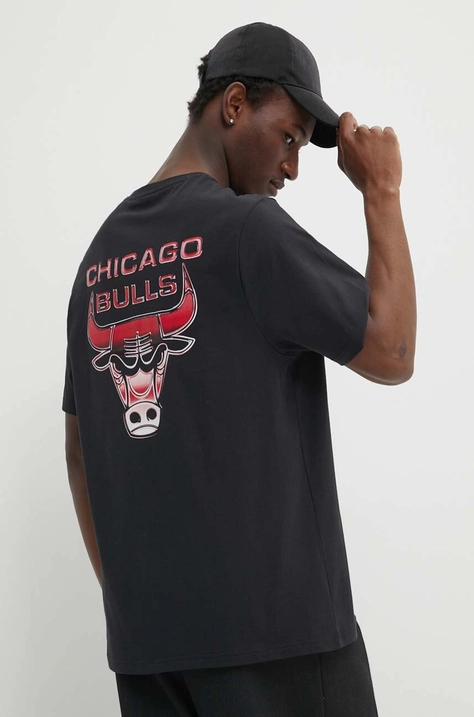 Bombažna kratka majica New Era moška, črna barva, CHICAGO BULLS