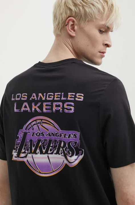 Bombažna kratka majica New Era moška, črna barva, LOS ANGELES LAKERS