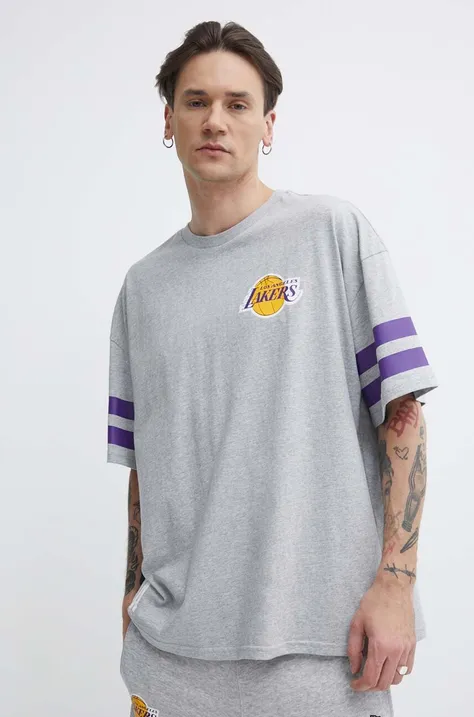 Βαμβακερό μπλουζάκι New Era ανδρικό, χρώμα: γκρι, LOS ANGELES LAKERS