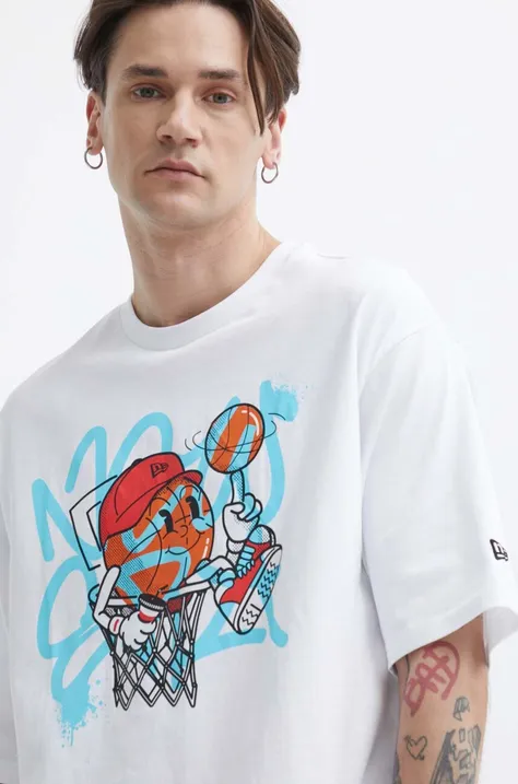 New Era t-shirt bawełniany męski kolor biały z nadrukiem