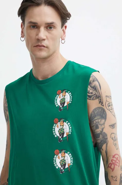 Bombažna kratka majica New Era moška, zelena barva, BOSTON CELTICS
