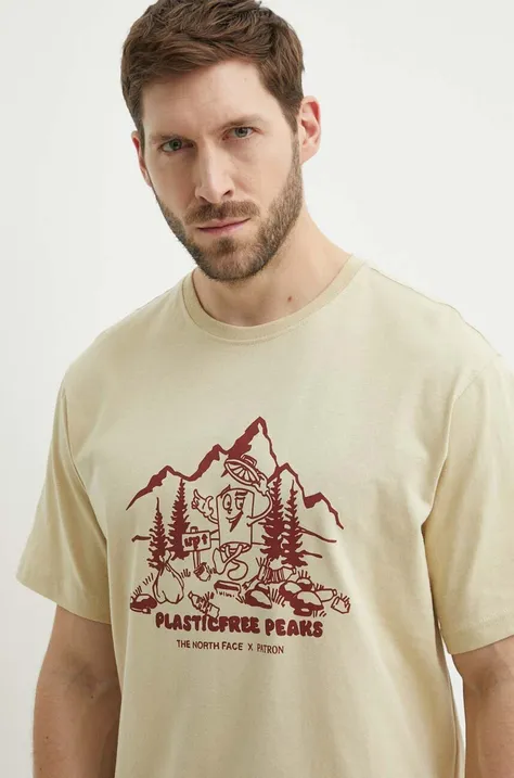 The North Face t-shirt bézs, férfi, nyomott mintás, NF0A87DX3X41