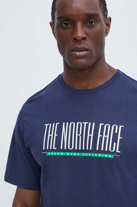 The North Face t-shirt bawełniany męski kolor granatowy z nadrukiem NF0A87E78K21