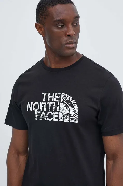 Хлопковая футболка The North Face мужская цвет чёрный с принтом NF0A87NXJK31