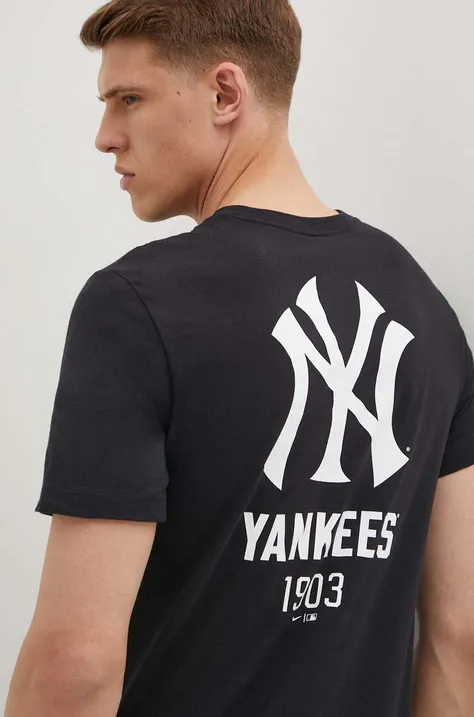 Хлопковая футболка Nike New York Yankees мужская цвет чёрный с принтом