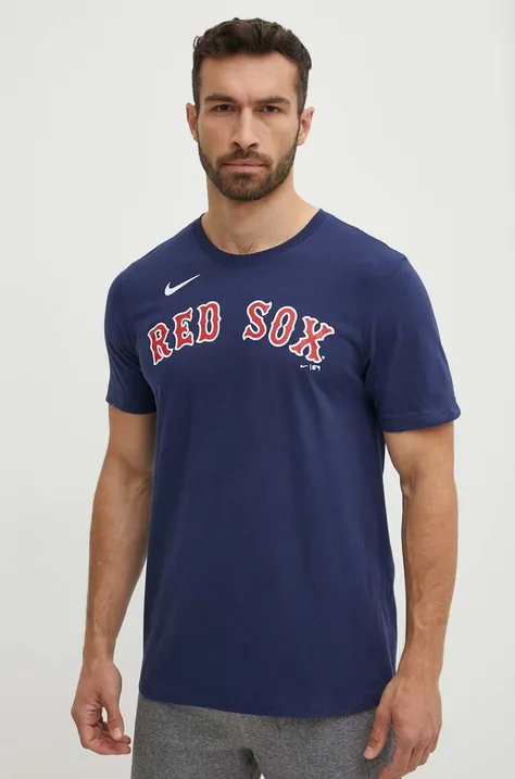 Bombažna kratka majica Nike Boston Red Sox moška, mornarsko modra barva