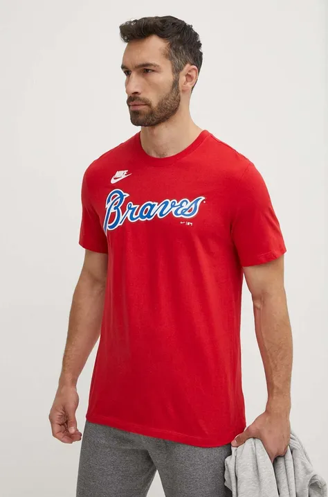 Bavlněné tričko Nike Atlanta Braves červená barva, s potiskem