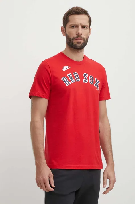 Хлопковая футболка Nike Boston Red Sox мужская цвет красный с принтом