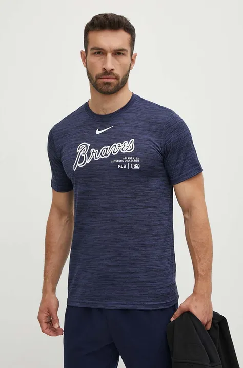 Nike t-shirt Atlanta Braves męski kolor granatowy z nadrukiem
