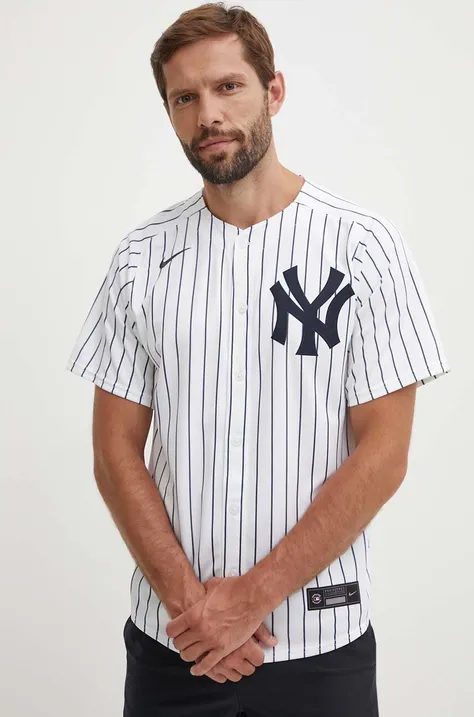 Nike camasa New York Yankees culoarea alb, cu guler stand-up, regular