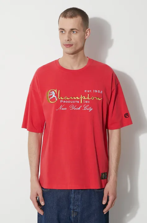 Pamučna majica Champion za muškarce, boja: crvena, s aplikacijom, 219998