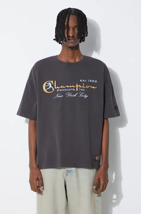 Champion t-shirt in cotone uomo colore grigio con applicazione 219998
