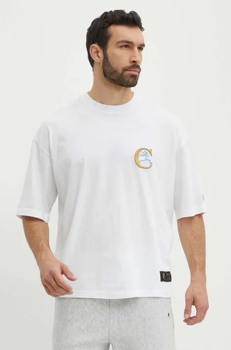 Хлопковая футболка Champion мужская цвет белый с аппликацией 219999