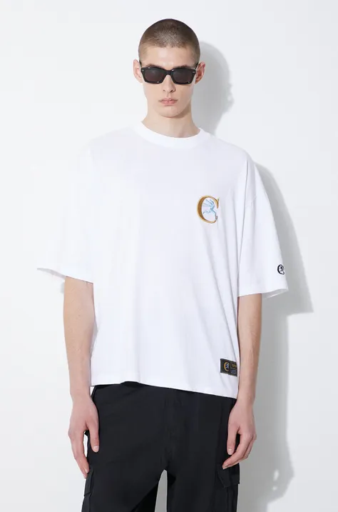 Bavlnené tričko Champion pánske, biela farba, s nášivkou, 219999