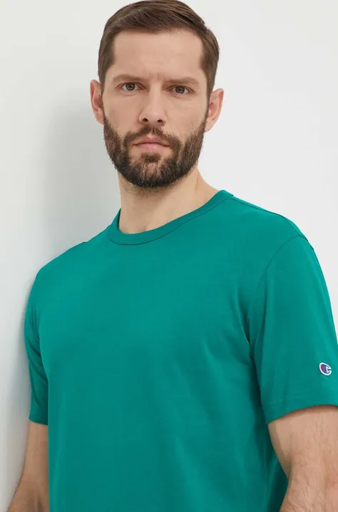 Βαμβακερό μπλουζάκι Champion ανδρικό, χρώμα: πράσινο, 220016