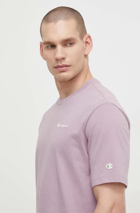 Хлопковая футболка Champion мужской цвет фиолетовый однотонный