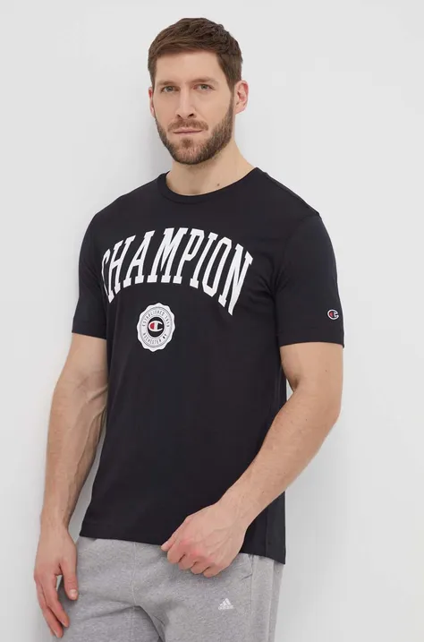 Бавовняна футболка Champion чоловіча колір чорний з принтом 219852