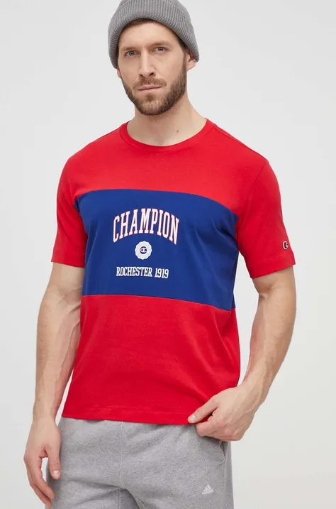 Бавовняна футболка Champion чоловіча колір червоний з принтом 219853