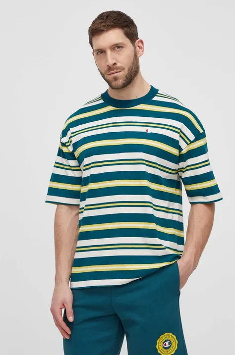 Champion t-shirt bawełniany męski kolor zielony wzorzysty 219854