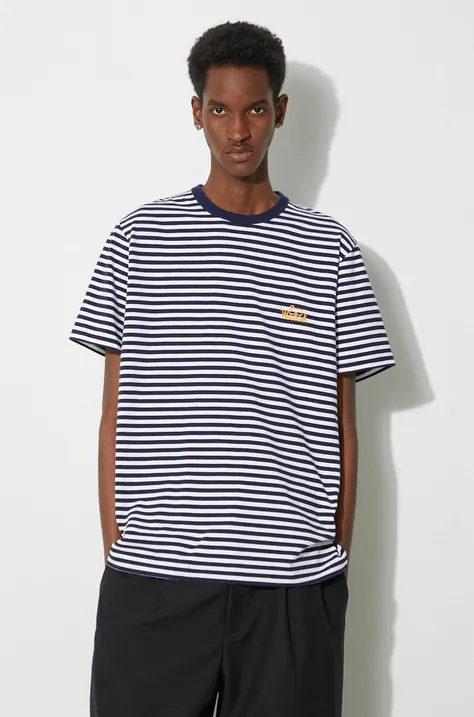 Majica kratkih rukava Woolrich Striped T-Shirt za muškarce, boja: tamno plava, s uzorkom, CFWOTE0121MRUT3687